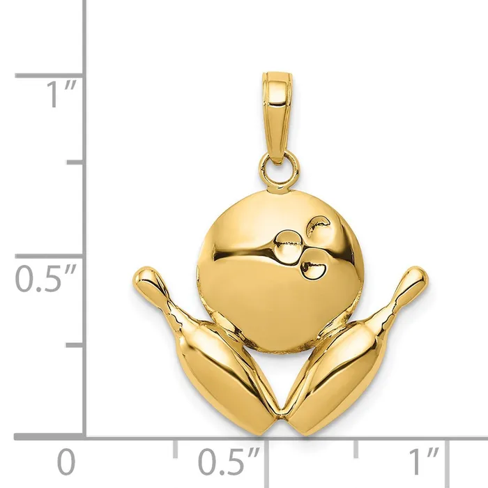 14k Yellow Gold DiamondCut Bowling Theme Charm Goldia Charm Necklaces