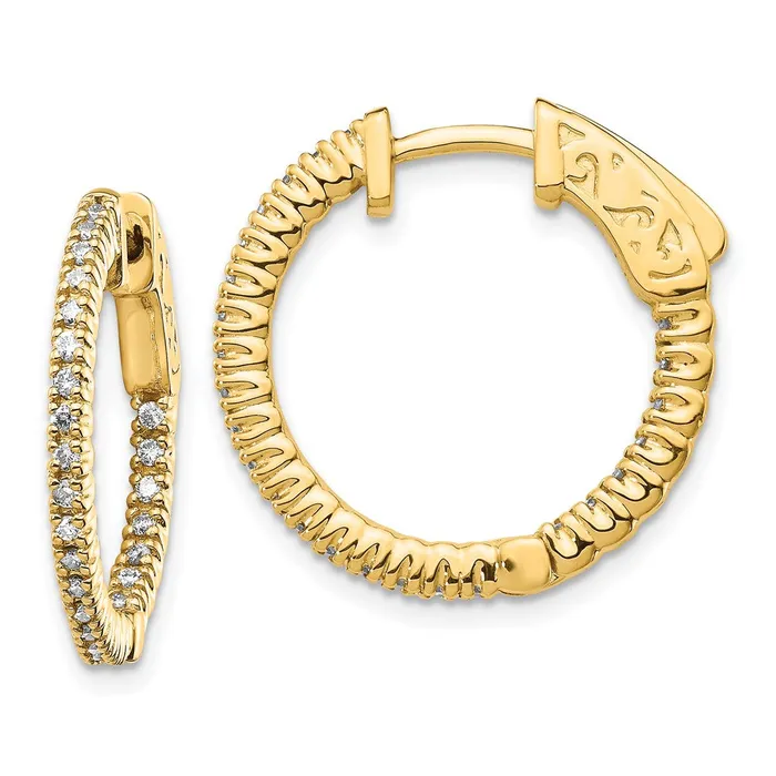 14k Yellow Gold Diamond Round Hoop wSafety Clasp Earrings Goldia Earrings