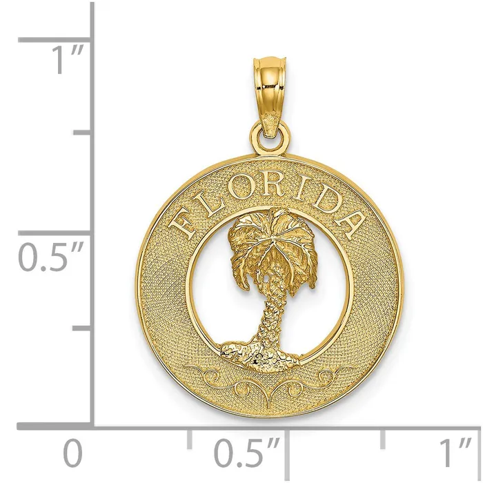 14k Yellow Gold FLORIDA wPalm Tree Circle Charm Goldia Charm Necklaces
