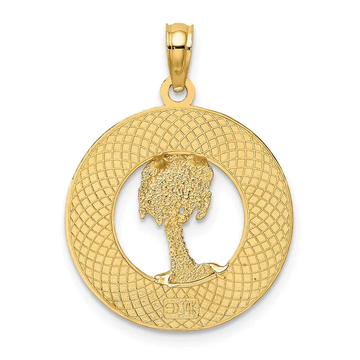 14k Yellow Gold FLORIDA wPalm Tree Circle Charm Goldia Charm Necklaces