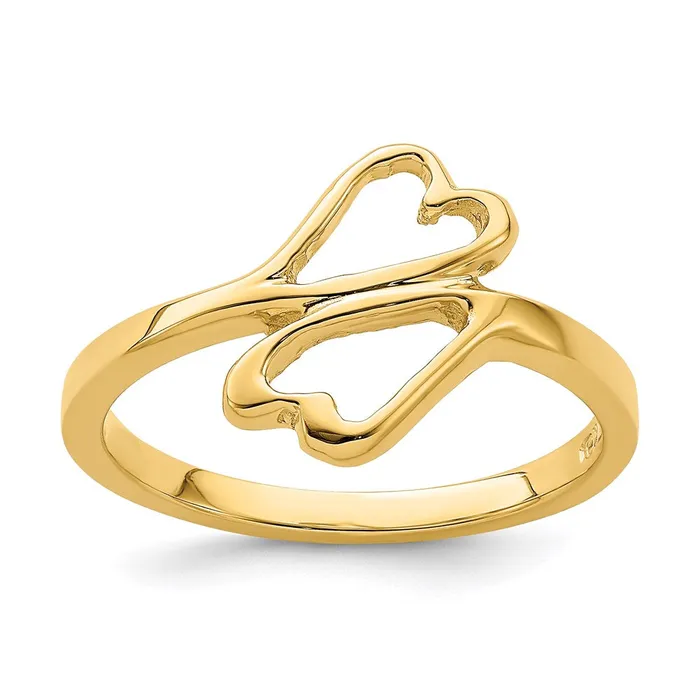 14K Yellow Gold High Polished Double Hearts Ring Goldia Rings