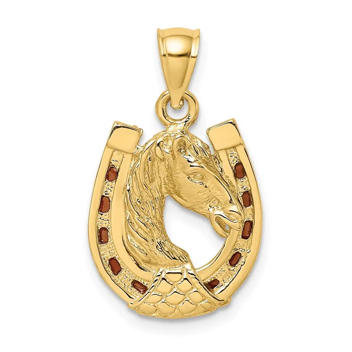 14k Yellow Gold Horse Head In Horseshoe w Enameled Charm Goldia Charm Necklaces 14k Yellow Gold Horse Head In Horseshoe w Enameled Charm Goldia Charm Necklaces