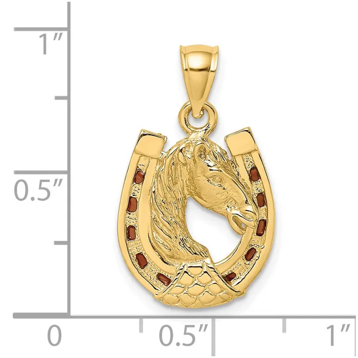 14k Yellow Gold Horse Head In Horseshoe w Enameled Charm Goldia Charm Necklaces