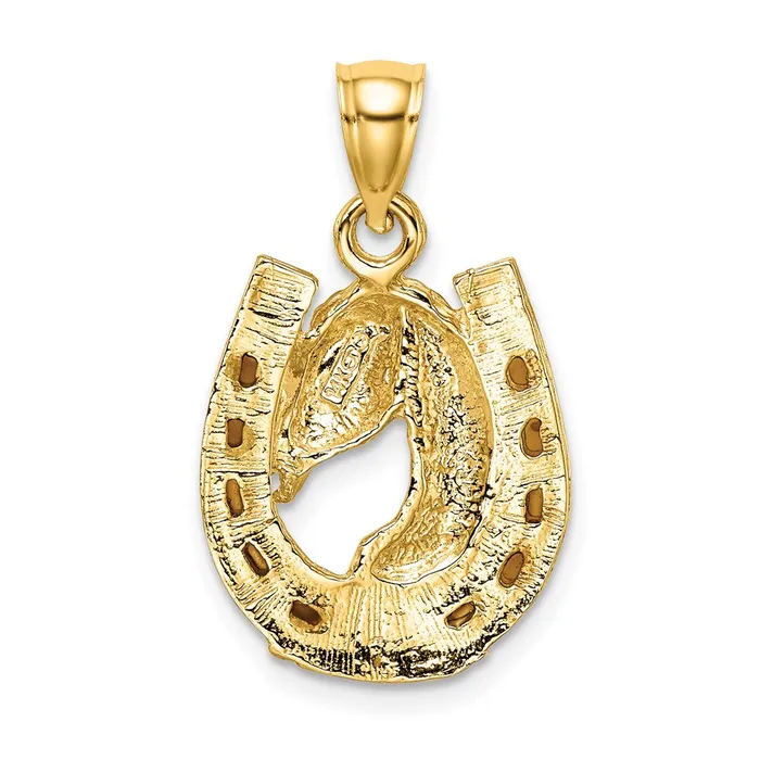 14k Yellow Gold Horse Head In Horseshoe w Enameled Charm Goldia Charm Necklaces