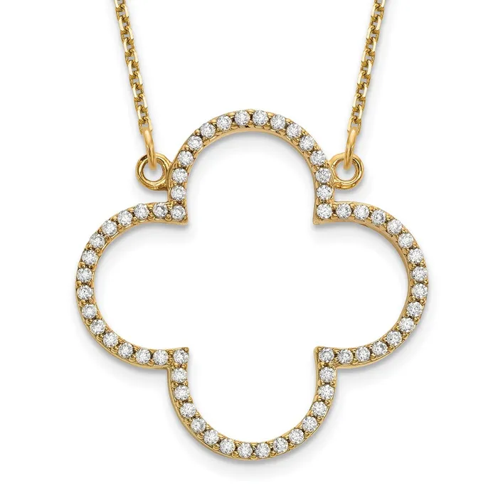 14K Yellow Gold Medium Real Diamond Quatrefoil Design Necklace Goldia Necklaces