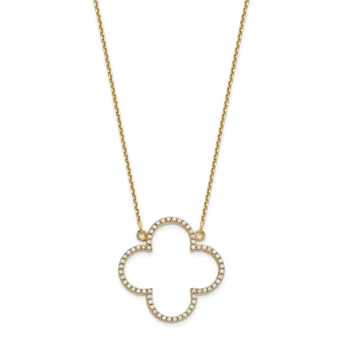 14K Yellow Gold Medium Real Diamond Quatrefoil Design Necklace Goldia Necklaces
