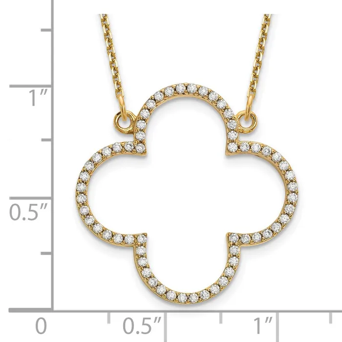 14K Yellow Gold Medium Real Diamond Quatrefoil Design Necklace Goldia Necklaces