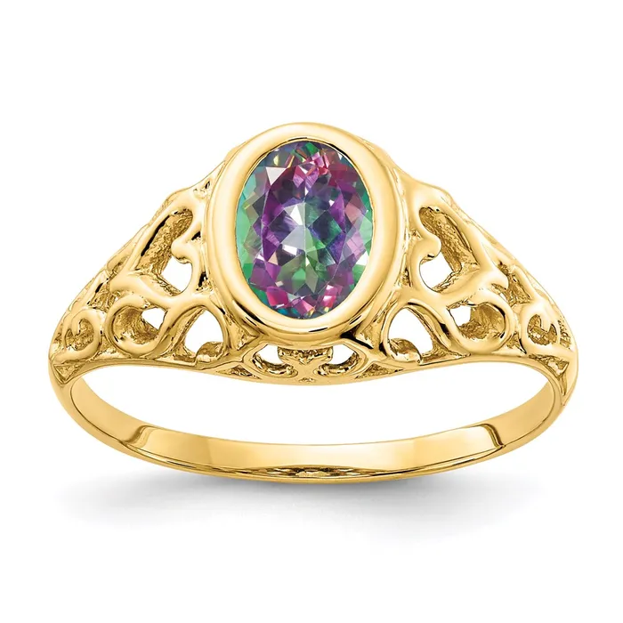 14K Yellow Gold Oval Mystic Fire Topaz Ring Goldia Rings