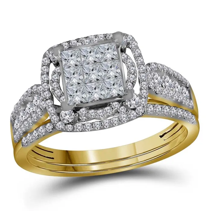 14k Yellow Gold Princess Diamond Bridal Wedding Ring Set 1 Cttw gndatlanta Rings
