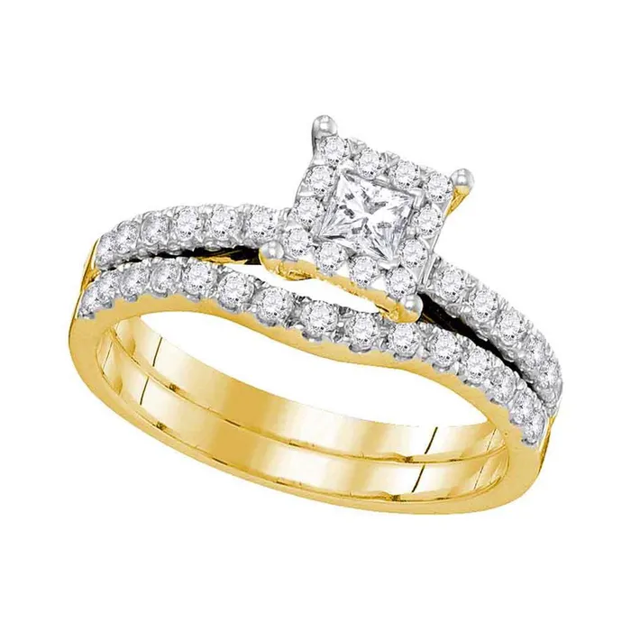 14K Yellow Gold Princess Diamond Bridal Wedding Ring Set 78 Cttw gndatlanta Rings