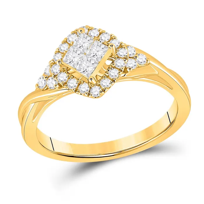 14k Yellow Gold Princess Diamond Offset Square Halo Ring 12 Cttw gndatlanta Rings