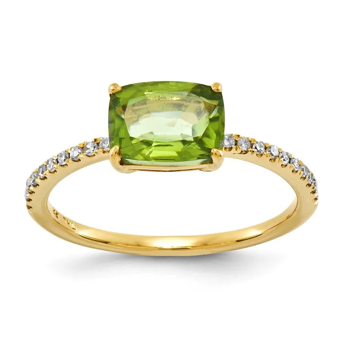 14K Yellow Gold Real Diamond and Peridot Square Ring Goldia Rings