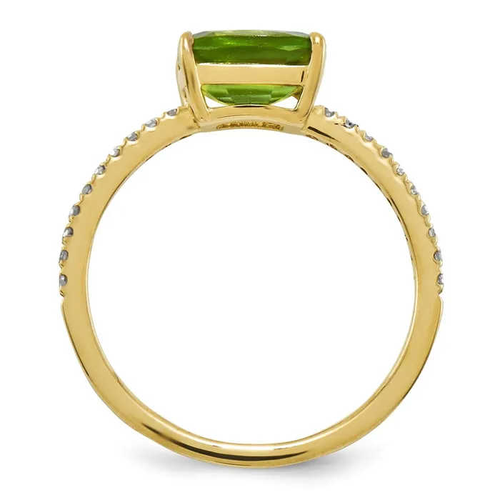 14K Yellow Gold Real Diamond and Peridot Square Ring Goldia Rings