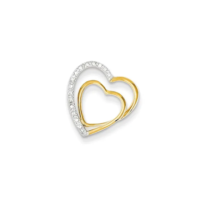 14K Yellow Gold Real Diamond Double Heart Slide Pendant Goldia Necklaces