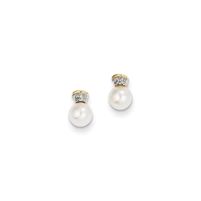 14k Yellow Gold Real Diamond u0026 56m Round FW Cultured Pearl Post Earrings Goldia Earrings 14k Yellow Gold Real Diamond u0026 56m Round FW Cultured Pearl Post Earrings Goldia Earrings