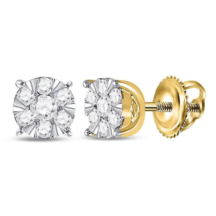 14k Yellow Gold Round Diamond Flower Cluster Earrings 14 Cttw gndatlanta Earrings