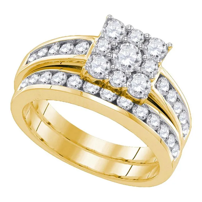 14k Yellow Gold Round Diamond Halo Bridal Wedding Ring Set 112 Cttw gndatlanta Rings