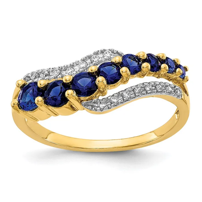 14k Yellow Gold wRhodium Created Ceylon SapphCreated SapphDiamond Ring Goldiacom Rings