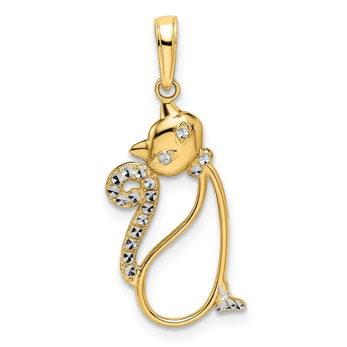 14k Yellow Rhodium Gold and White Rhodium Diamondcut Cat Pendant Goldia Necklaces