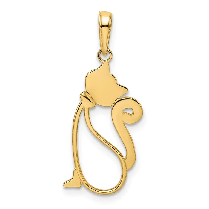 14k Yellow Rhodium Gold and White Rhodium Diamondcut Cat Pendant Goldia Necklaces