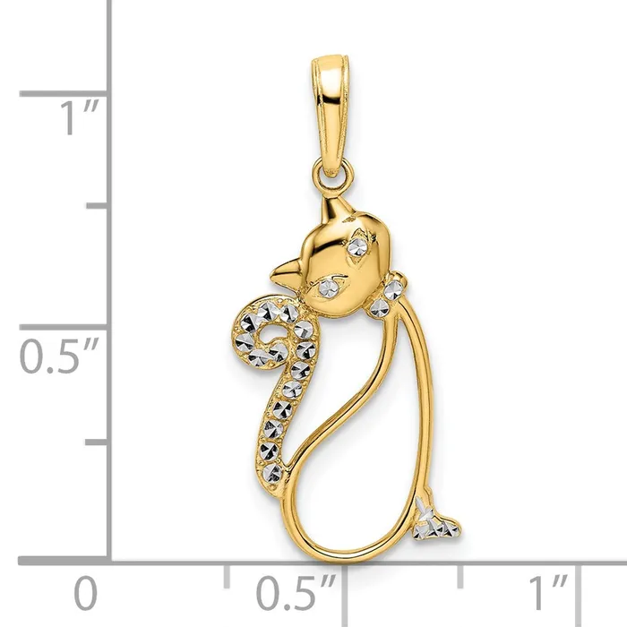 14k Yellow Rhodium Gold and White Rhodium Diamondcut Cat Pendant Goldia Necklaces