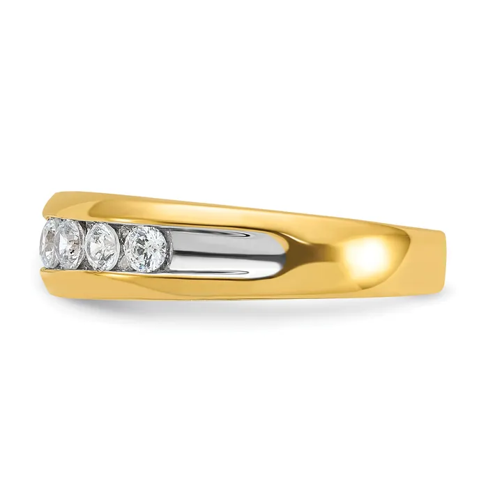 14k Yellow Rhodium with White 1 12 Ct Lab Grown Diamond VSSI G Seven Stone Polished Mens Ring Goldia Rings