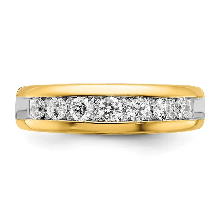 14k Yellow Rhodium with White 1 12 Ct Lab Grown Diamond VSSI G Seven Stone Polished Mens Ring Goldia Rings