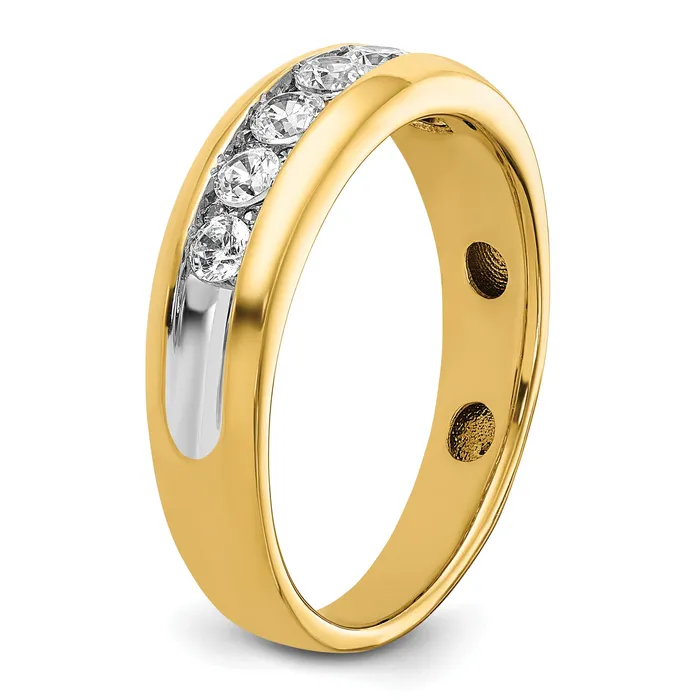 14k Yellow Rhodium with White 1 12 Ct Lab Grown Diamond VSSI G Seven Stone Polished Mens Ring Goldia Rings