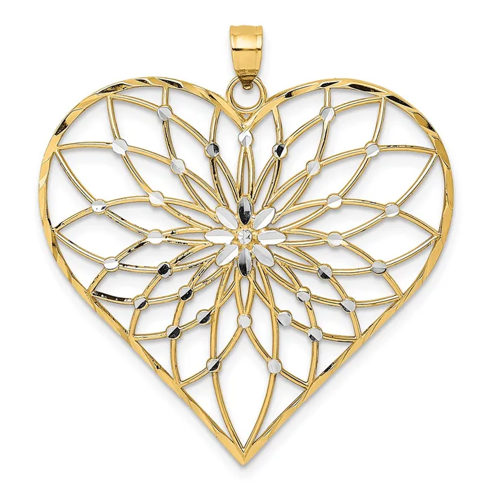 14k Yellow u0026 Rhodium Gold with White Rhodium Diamondcut Large Filigree Heart Pendant Goldia Necklaces
