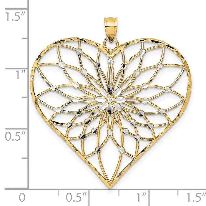 14k Yellow u0026 Rhodium Gold with White Rhodium Diamondcut Large Filigree Heart Pendant Goldia Necklaces