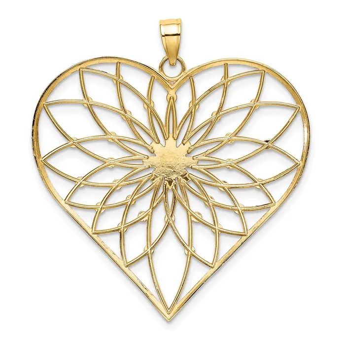 14k Yellow u0026 Rhodium Gold with White Rhodium Diamondcut Large Filigree Heart Pendant Goldia Necklaces