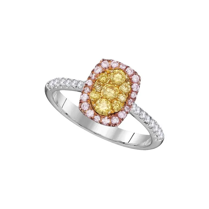 14kt White Gold Round Yellow Pink Diamond Cluster Ring 58 Cttw gndatlanta Rings