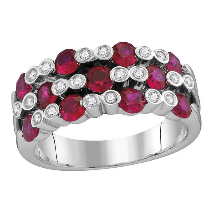 18k White Gold Round Ruby Diamond Checkered Band Ring 138 Cttw gndatlanta Rings
