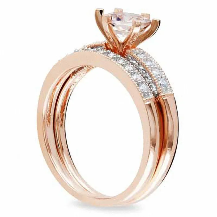 60mm Morganite and 033 CT TW Natural Diamond Bridal Engagement Ring Set in Solid 10K Rose Gold Goldia Rings 60mm Morganite and 033 CT TW Natural Diamond Bridal Engagement Ring Set in Solid 10K Rose Gold Goldia Rings