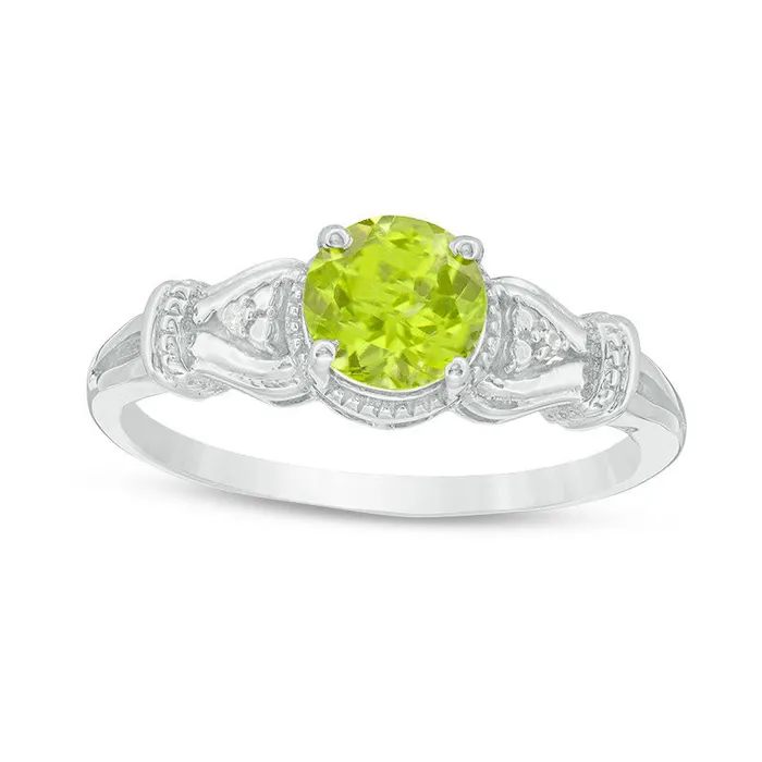 60mm Peridot and Natural Diamond Accent TriSides Collar Antique VintageStyle Ring in Sterling Silver Goldia Rings