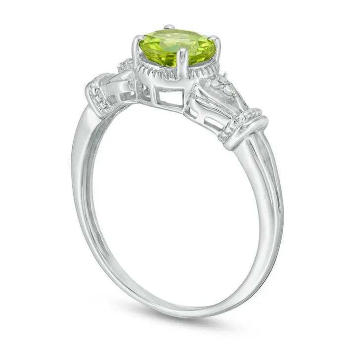 60mm Peridot and Natural Diamond Accent TriSides Collar Antique VintageStyle Ring in Sterling Silver Goldia Rings 60mm Peridot and Natural Diamond Accent TriSides Collar Antique VintageStyle Ring in Sterling Silver Goldia Rings