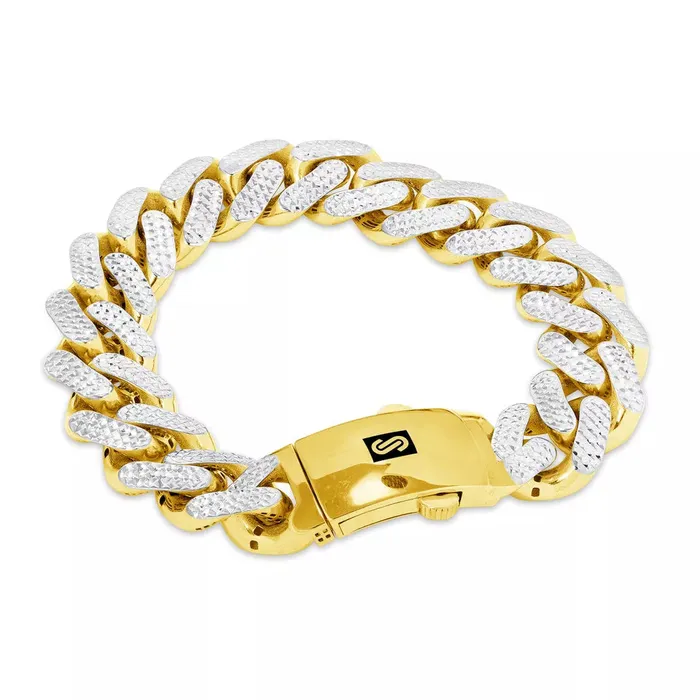 Bracelets Goldiacom 10k Yellow Gold 11mm Monaco Miami Cuban Diamond Cut Pave Chain Bracelet 85