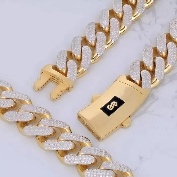 Bracelets Goldiacom 10k Yellow Gold 11mm Monaco Miami Cuban Diamond Cut Pave Chain Bracelet 85