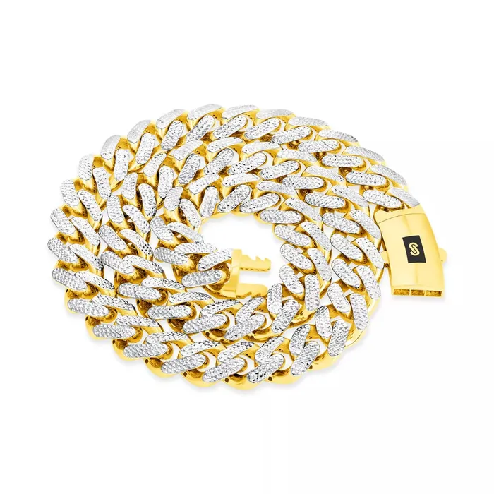Bracelets Goldiacom 10k Yellow Gold 11mm Monaco Miami Cuban Diamond Cut Pave Chain Bracelet 85