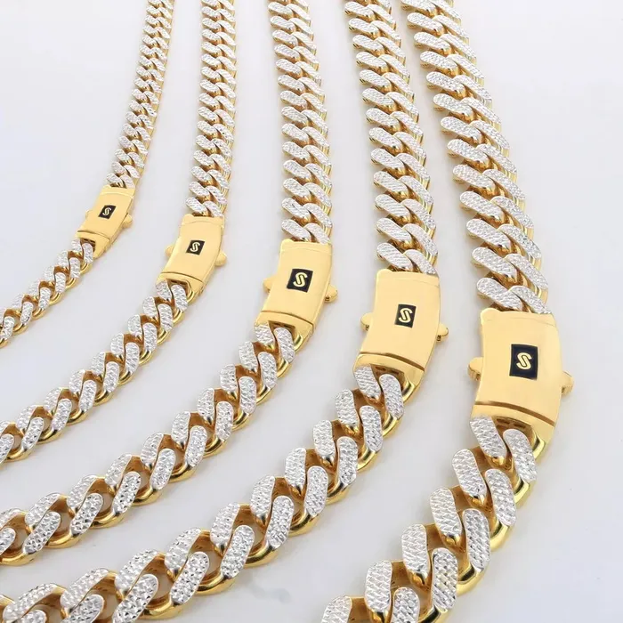 Bracelets Goldiacom 10k Yellow Gold 11mm Monaco Miami Cuban Diamond Cut Pave Chain Bracelet 85