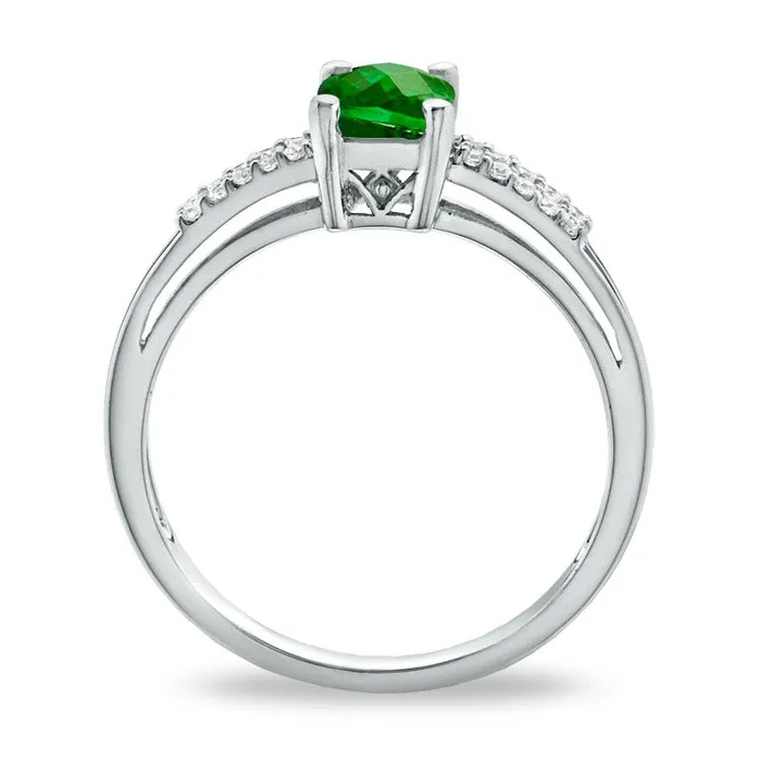 CushionCut LabCreated Emerald and White Sapphire Accent Ring in Sterling Silver Goldia Rings