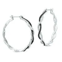 Earrings 05 CT TW Enhanced Black and White Diamond Twist Hoop Earrings in Sterling Silver Goldia