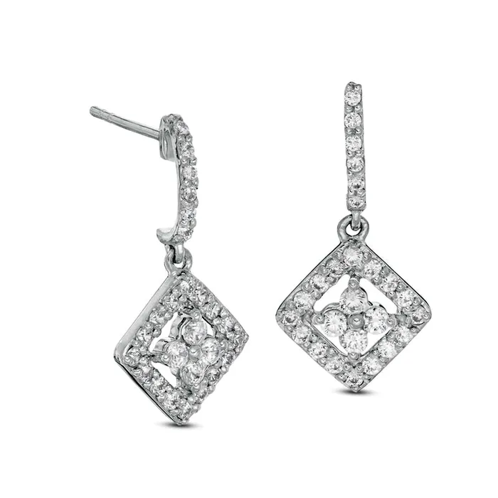 Earrings 05 CT TW Quad Diamond Tilted Square Drop Earrings in 10K White Gold Goldia