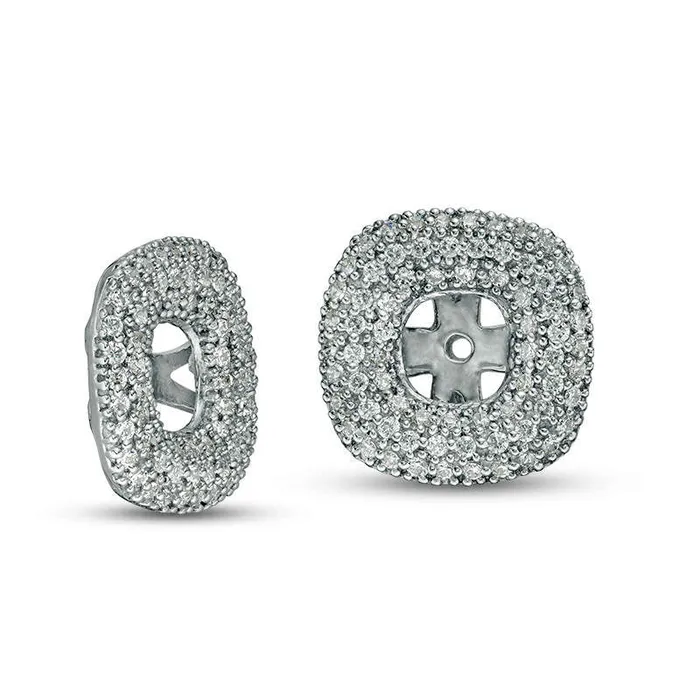 Earrings 063 CT TW Diamond Triple Cushion Frame Earring Jackets in 14K White Gold Goldia
