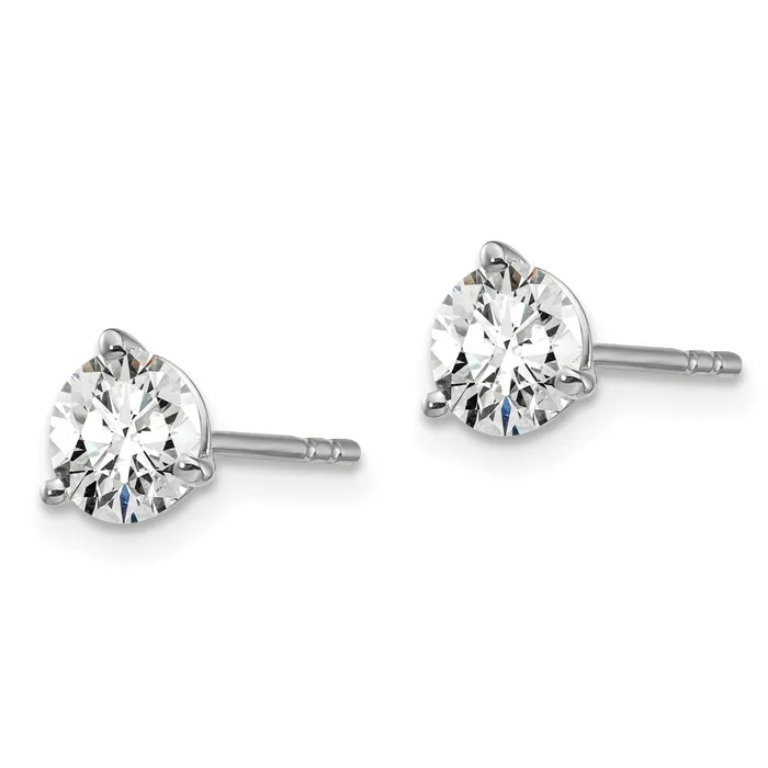 Earrings 14k White Gold 1 ctw Lab Grown Diamond VSSI G Round 3 Prong Heavy Wt Stud Earrings Goldia