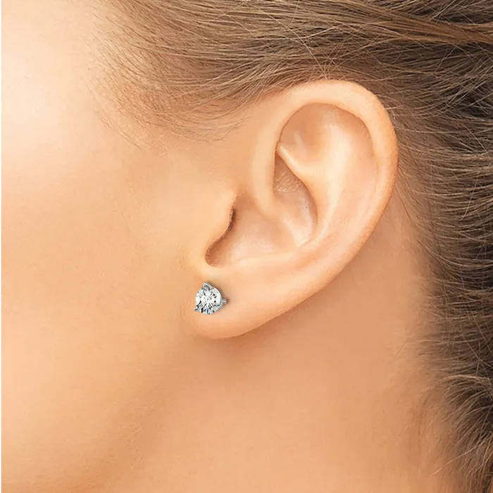 Earrings 14k White Gold 1 ctw Lab Grown Diamond VSSI G Round 3 Prong Heavy Wt Stud Earrings Goldia