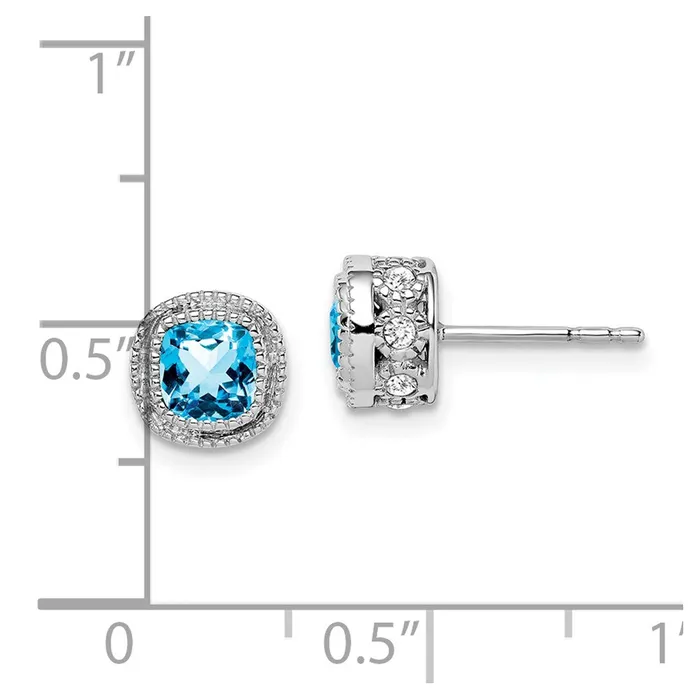 Earrings 14k White Gold Cushion Blue Topaz and Real Diamond Earrings Goldia