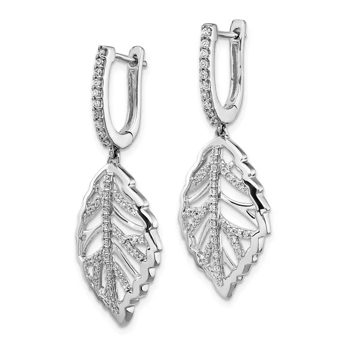 Earrings 14k White Gold Real Diamond Leaf Leverback Earrings Goldia