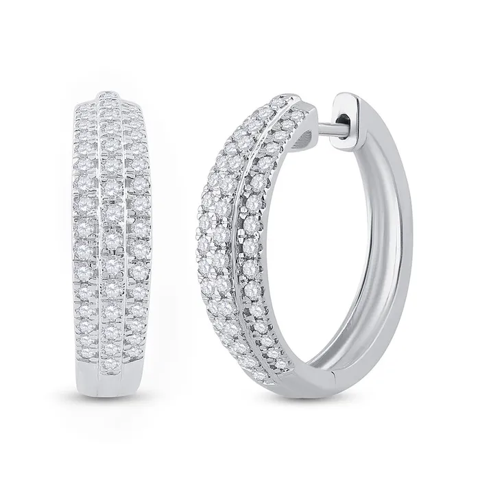 Earrings 14k White Gold Round Diamond Hoop Earrings 1 Cttw gndatlanta