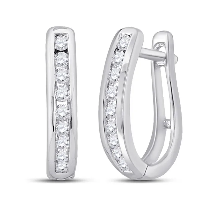 Earrings 14k White Gold Round Diamond Oblong Hoop Earrings 14 Cttw gndatlanta